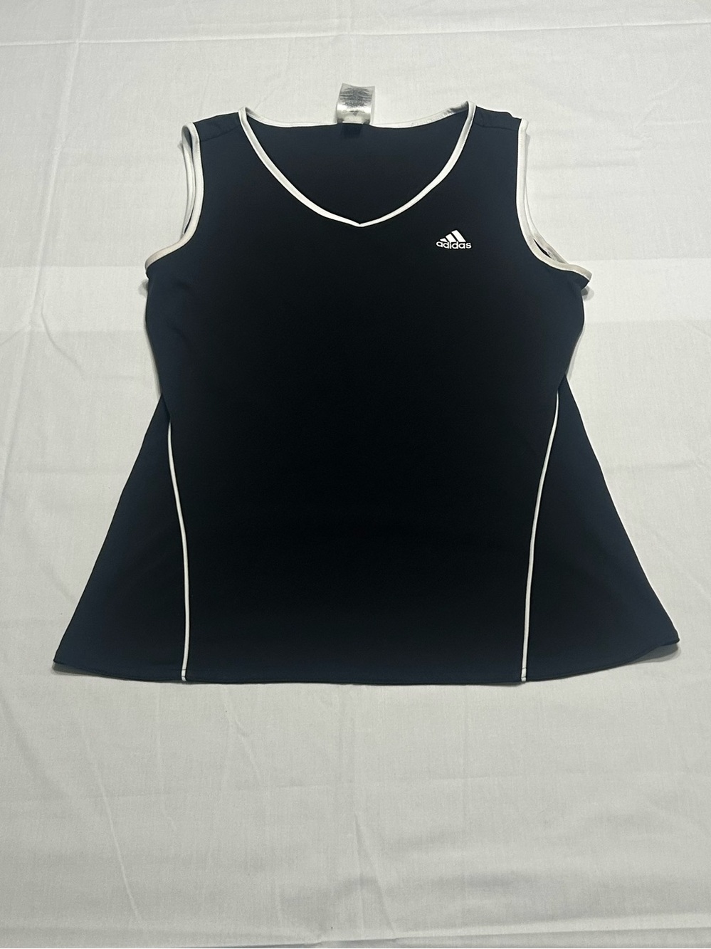adidas Black Tank Top with White Trim — Women's Athletic V-Neck